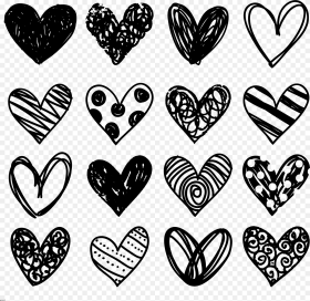 Transparent Heart Doodle Png Black and White Hearts