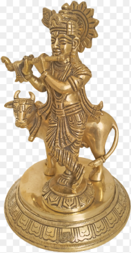 Lord Krishna Playing Flute With Beautiful Cow Brass