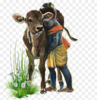 Krishna Painting With Cow Hd Png Download