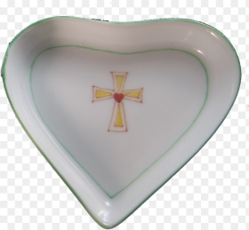 Hand Painted Porcelain Holiday Heart Cross Png HD