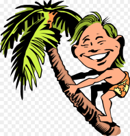 Vector Illustration of Native Hawaiian Boy Climbs Palm