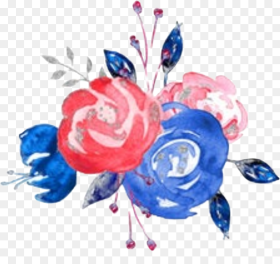 Watercolor Flowers Redwhite Blue Fourth Independanceday Garden Roses
