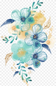 Watercolor Flowers Floral Bouquet Blue Teal Turquoise Transparent