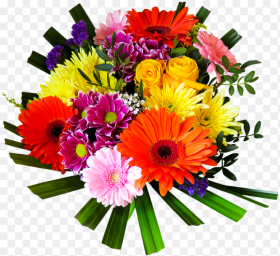 Flowers Bouquet Isolated Colorful Gerbera Rose Flower Bouquet