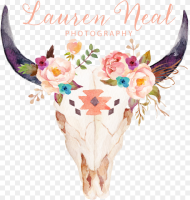 Cow Skull With Flowers Tattoo Png Download Bull