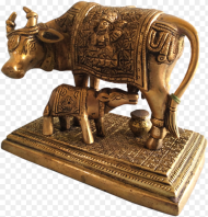 Golden Antique Cow and Calf Religious Brass Statue