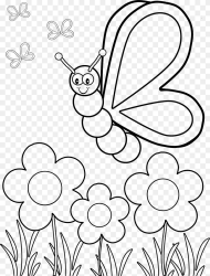 Coloring Page Butterfly Flower Hd Png
