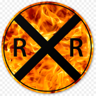 Railroad Sign on Fire Png HD