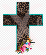 Leopard Cross With Flowers Png HD