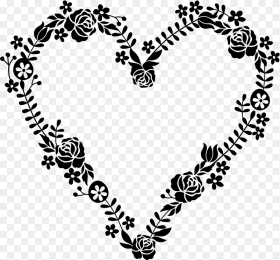 Floral Heart Clipart Black and White Hd Png