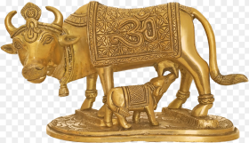 Handcurved Kamadhenu Cow Feeding Calf Brass Statue Statue