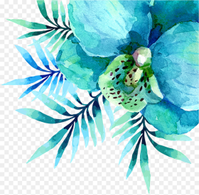 Teal Watercolor Flowers Png