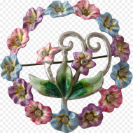 Vintage Coro Enamel Pastel Flower Circle Brooch Artificial