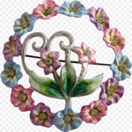 Vintage Coro Enamel Pastel Flower Circle Brooch Artificial
